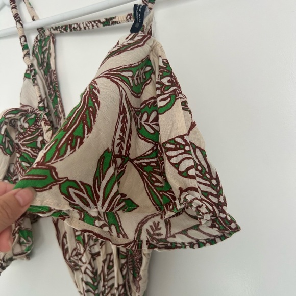 Zara Floral Leaf Print Linen Blend MIDI dress size small boho bloggers favorite - Picture 11 of 15